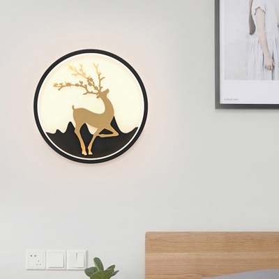 Aluminum Circle Flush Wall Sconce Nordic Black/White and Gold Stag LED Wall Mount Lamp in Warm/White Light