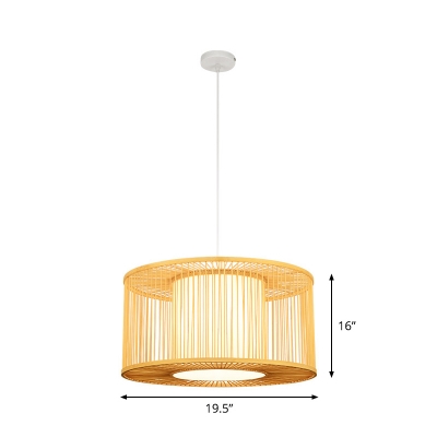 Bamboo Drum Pendant Lamp Contemporary 1-Light 16