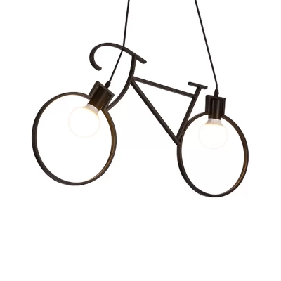 Bicycle Iron Hanging Lamp Decorative 2 Lights Black/White Suspension Pendant for Bedroom