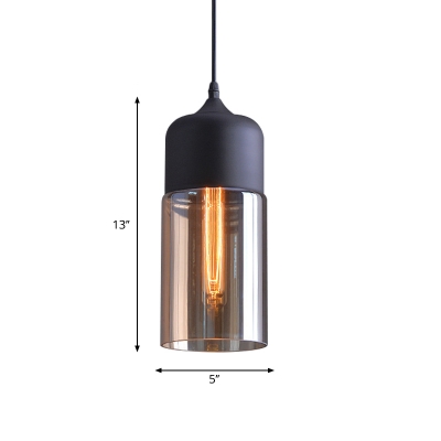 Black Cylindrical Pendulum Light Modern Single Clear Glass Ceiling Hang Lamp over Dining Table
