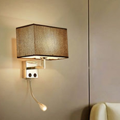 Black/White Rectangle Wall Mount Lamp Modernism 1 Head Fabric Wall Light Fixture with Flexible Spotlight