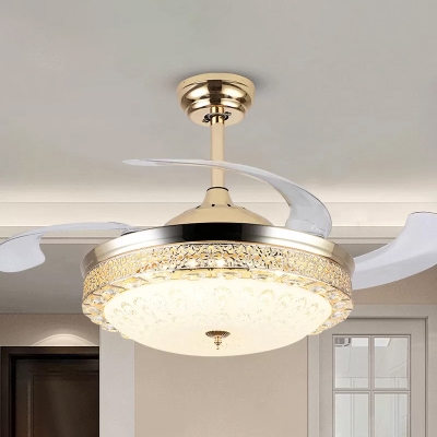 Bowl Shaped Acrylic Ceiling Fan Lamp Modernist Gold 4-Blade LED Semi Flush Mounted Light, 19