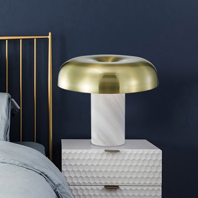 Brushed Brass-White Mushroom Night Lamp Postmodern 1-Light Marble Standing Table Light