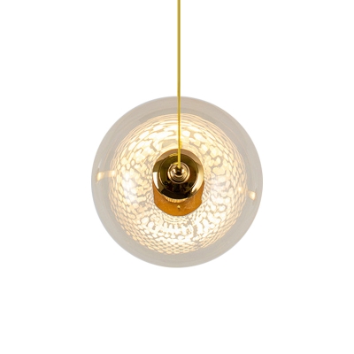 Clear Glass Cluster Sphere Pendant Postmodern 1/3-Light Gold Kaleidoscope-Look Ceiling Hang Lamp with Inner Mesh Screen