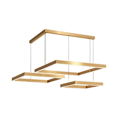Contemporary LED Hanging Lamp Gold 2/3-Tiered Square/Rectangle Chandelier Pendant with Acrylic Shade