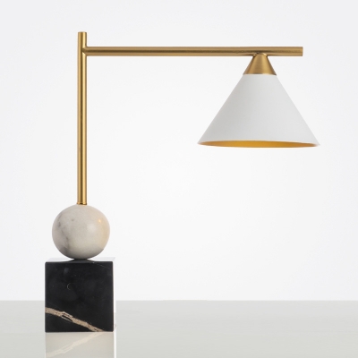 Designer Geometric Night Stand Lamp Metal 1 Head Bedside Table Light in Black-White-Brass