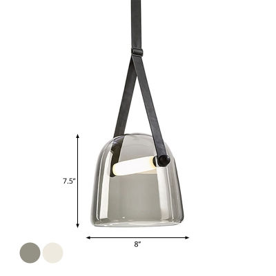 Dome Smoke Grey/Milk Glass Pendant Light Modern 1-Light Black/Brown Ceiling Suspension Lamp with Adjustable Strap