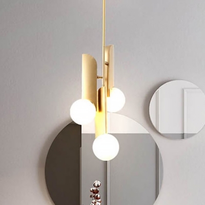 Gold Comma Pendant Light Fixture Simplicity 1/3-Head Opal Ball Glass Hanging Lamp Kit