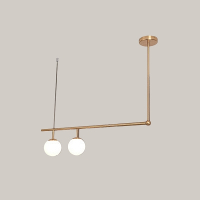 Linear Metallic Ceiling Pendant Minimalist 1/2-Bulb Gold Suspended Lighting Fixture with Sphere Cream Glass Shade