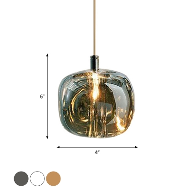 Melon Shaped Dining Room Pendulum Light Clear/Smoke Grey/Amber Glass 1-Light Postmodern Hanging Lamp Kit