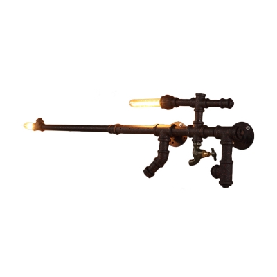 Metal Black/Rust Wall Lighting Rifle Shaped Water Pipe 2-Bulb Industrial Wall Mounted Light for Living Room
