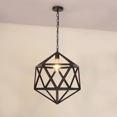 Metallic Black Ceiling Hang Lamp Geometric Single-Bulb Industrial Pendant Lighting Fixture, 14