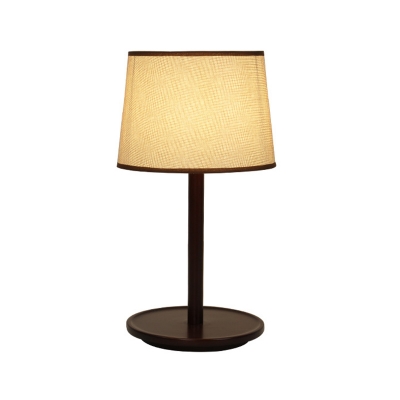 Minimal 1 Head Wood Nightstand Light Beige/Dark Brown Tapered Drum Table Lamp with Fabric Shade