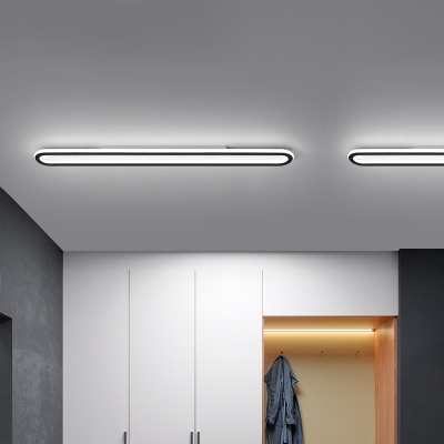 Oval Linear Flush Light Fixture Minimalist Acrylic Black Surface Mounted LED Ceiling Lamp in Warm/White Light, 16