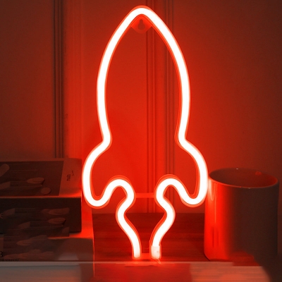 Rocket Shaped Night Lamp Cartoon Plastic Child Room USB LED Wall Lighting in White, Blue/Pink/Red Light