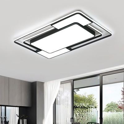Round/Square/Rectangle Bedroom Flushmount Metal Modern LED Ceiling Light in Black with Acrylic Diffuser, White/3 Color Light