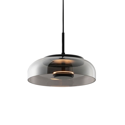 Saucer Bowl Shade Down Lighting Pendant Postmodern Clear/Amber/Smoke Grey Glass Restaurant LED Hanging Lamp in Warm/White Light