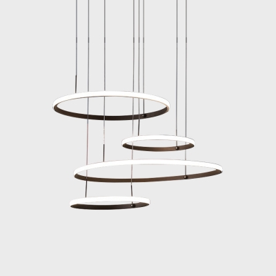 Simplicity Circular Tiers Chandelier Pendant Acrylic 4-Light Living Room Drop Lamp in Coffee/Black
