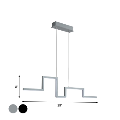 Square Curve Metal Pendant Lighting Minimalist Black/Grey LED Hanging Island Light in Warm/White Light, 31.5