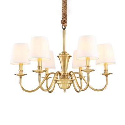 Traditional Candelabra Chandelier 6/8 Bulbs Metal Pendant Light in Gold with Tapered Fabric Shade