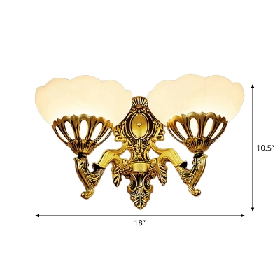 Traditional Scalloped Wall Lamp Fixture 2-Light Frosted Glass Wall Light in Bronze