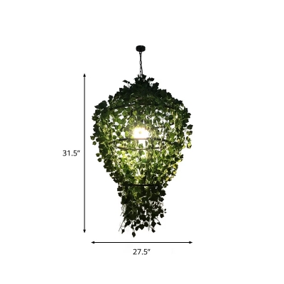 1-Bulb Metal Suspension Lighting Antique Black Geometric Restaurant LED Hanging Light Fixture with Plant Decoration