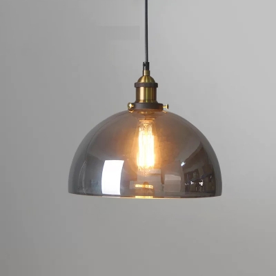 1 Head Smoke Glass Pendant Lamp Vintage Brass Finish Dome/Globe/Cone Bedroom Hanging Ceiling Light