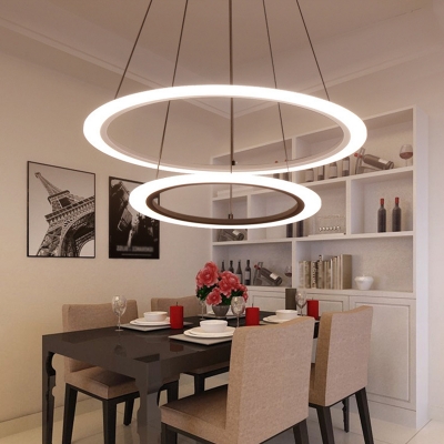 2/3/4 Tiers Circle Acrylic Chandelier Minimalistic White LED Suspension Pendant Light for Living Room