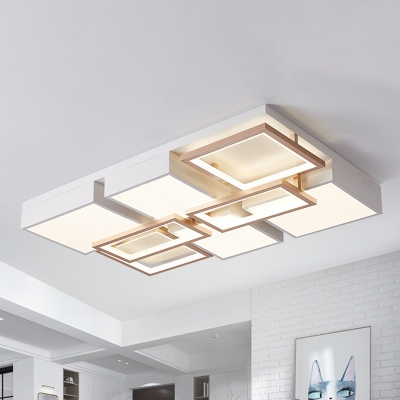 Acrylic Square/Rectangular Ceiling Flush Light Contemporary White-Gold Block Design LED Flushmount in White/3 Color Light