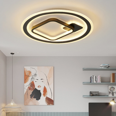 Aluminum Round/Square Flush Mount Lighting Minimalist Black LED Ceiling Lamp in Warm/White/3 Color Light