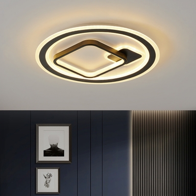 Aluminum Round/Square Flush Mount Lighting Minimalist Black LED Ceiling Lamp in Warm/White/3 Color Light