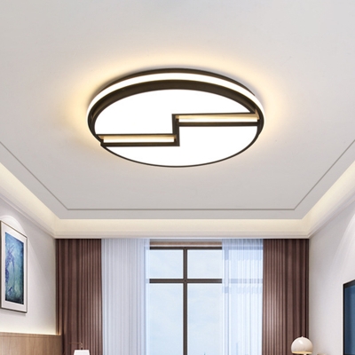 Circular Acrylic Ceiling Light Fixture Modern Black LED Flush Mount Lamp with Rift Design, White/3 Color Light