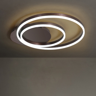 Circular Bedroom Ceiling Flush Light Acrylic 2-Light Minimalist Small/Medium/Large LED Flushmount in Gold/Coffee