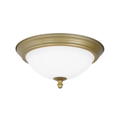 Classic Bowl Flush Ceiling Light Opal Glass LED Flush-Mount Light Fixture in Black/Bronze/Dark Coffee, 15
