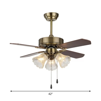 Clear Carved Glass Gold Ceiling Fan Lamp Bell 36