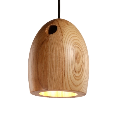 Cloche Shade Kitchen Bar Pendant Lamp Wooden Single-Bulb Minimalism Hanging Light in Brown