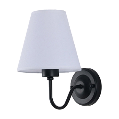 Conical Wall Mount Light Fixture Nordic Fabric 1 Head Black/White/Beige Wall Sconce with Black/White Curved Arm