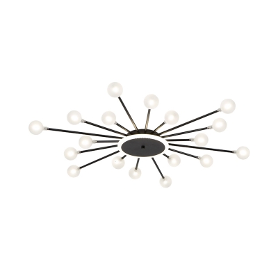 Contemporary 18-Head Flush Ceiling Light Black/Gold Sputnik Semi Mount Lighting with Ball Frosted White Glass Shade