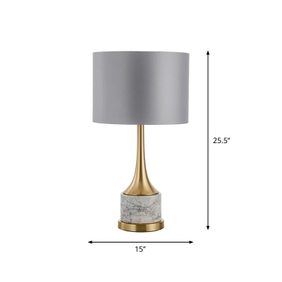 Cylinder Nightstand Light Post-Modern Fabric 1 Light Living Room Table Lamp in Grey/White and Gold
