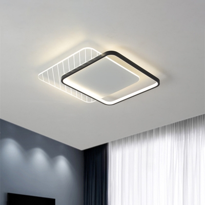 Double-Round/Square Acrylic Ceiling Lamp Minimalistic Black LED Flush Mount Light in Warm/White/3 Color Light