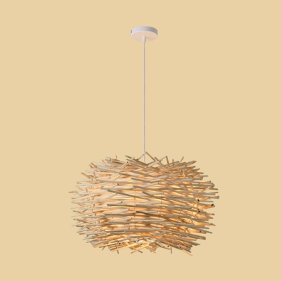 Fringe/Conical/Hut Shaped Bistro Pendant Bamboo 1 Light Chinese Style Hanging Ceiling Light in Beige