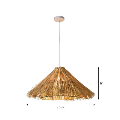 Fringe/Conical/Hut Shaped Bistro Pendant Bamboo 1 Light Chinese Style Hanging Ceiling Light in Beige