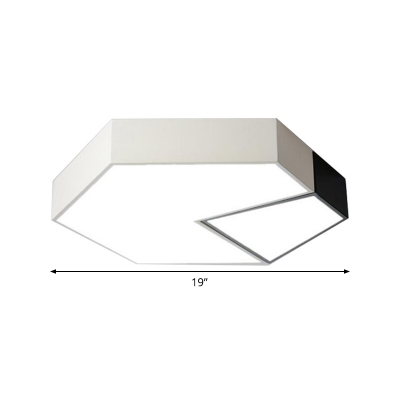 Hexagon Colorblock LED Flush Mount Lamp Minimalist Acrylic Black and White Ceiling Light in White/3 Color Light, 15