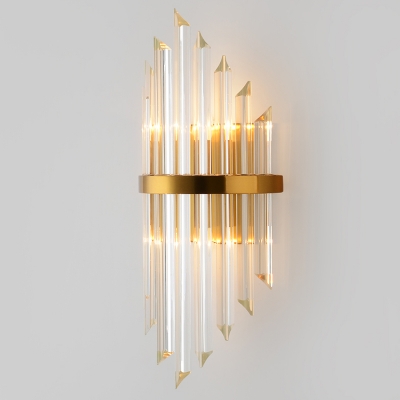 Hexagon/Tiered/Half-Cylinder Wall Lamp Modern Prismatic Crystal 1/2/3-Light Living Room Sconce Light in Gold