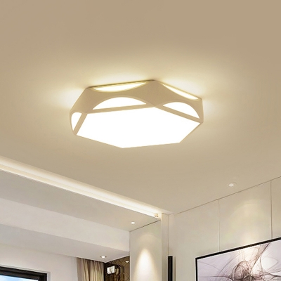 Hexagonal Box Flushmount Lighting Modern Acrylic Foyer Hollowed out Ceiling Lamp in Black/White with/without Remote