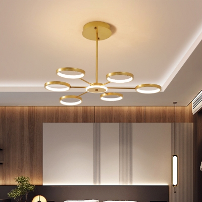 Molecular Acrylic Chandelier Contemporary 6 Lights Black/Gold LED Ring Pendant Lamp in Warm/White Light
