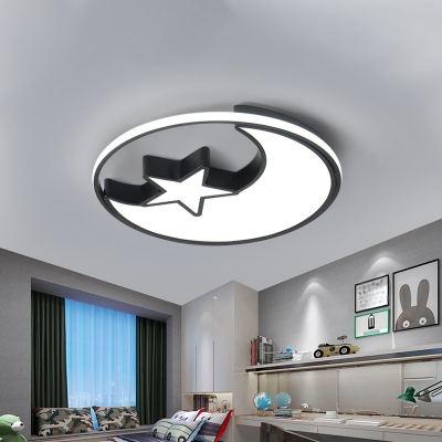 Nordic LED Flush Ceiling Light Black Moon and Star/Double-Semicircle/Heart Shaped Flush Mount Lamp with Acrylic Shade, Warm/White Light