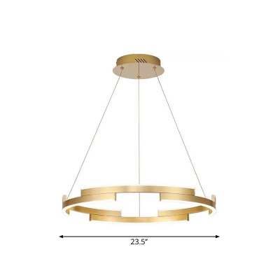 Polished Gold Ring Pendant Light Minimalist 1/2-Light Metal LED Chandelier in Warm/White Light, 23.5