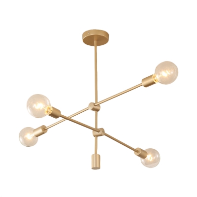 Rotating Straight Arm Chandelier Postmodern Metal 4/5/7 Bulbs Gold Hanging Ceiling Light