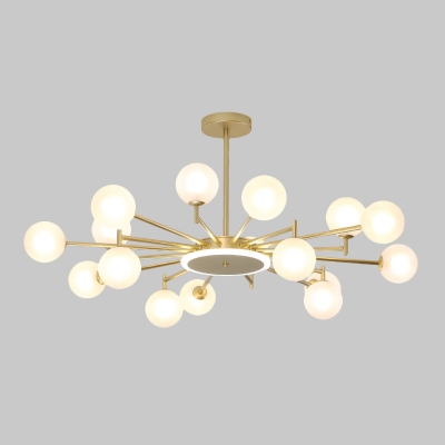 Sputnik Design Parlor Chandelier Clear/Frosted White Glass 12/16 Bulbs Postmodern Ceiling Hang Light in Black/Gold